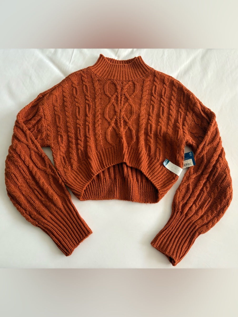 Arizona Jean Company Cropped Cable Turtleneck Sweater - Rust